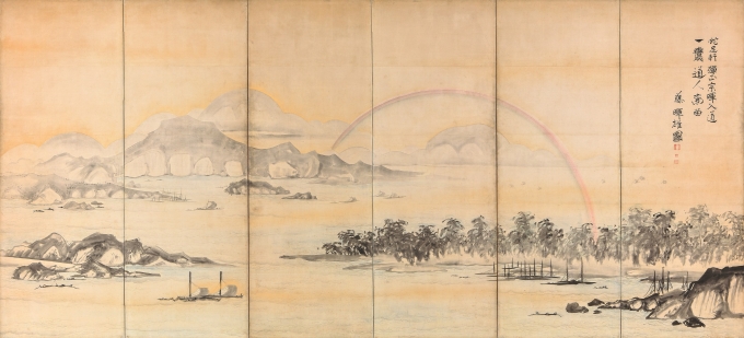 《富士三保図屏風》（右隻）曾我蕭白筆　6曲1双　江戸時代　18世紀　MIHO MUSEUM