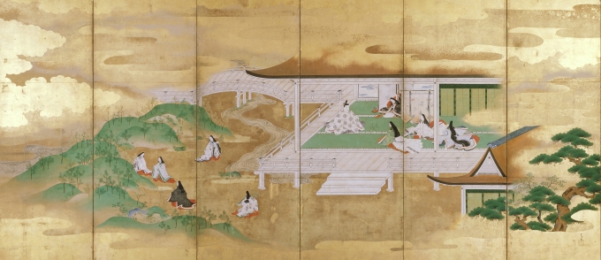 狩野常信《源氏物語図屏風》（右隻）六曲一双　紙本金地著色　江戸時代　相国寺蔵【展示：Ⅰ期（会期終了）】