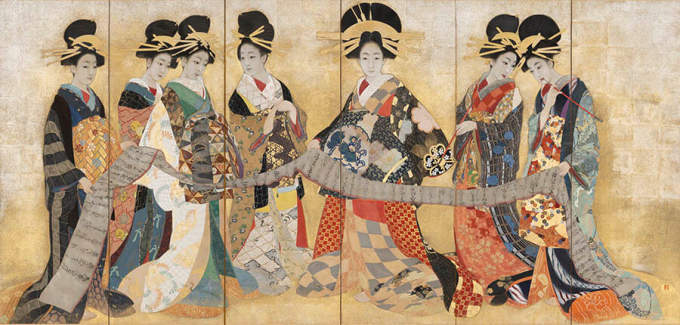 《虹のかけ橋（七妍）》、1915-76（大正4-昭和51）年頃、絹本着色・六曲一隻、180.0×370.0cm、京都国立近代美術館