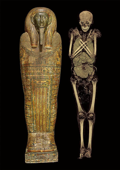 アメンイリイレトの内棺と、ミイラのCTスキャン画像から作成した 3次元構築画像末期王朝時代・第26王朝、前600年頃　大英博物館© The Trustees of the British Museum