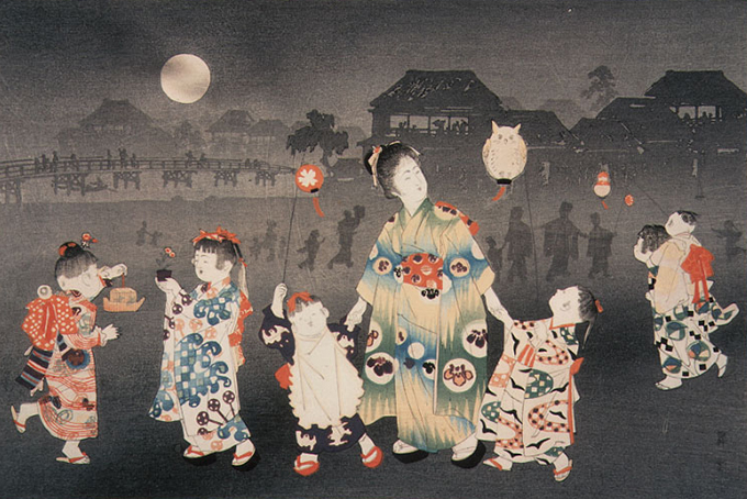 山本昇雲《子供あそび 夜あるき》1906年(画像提供：高知県立美術館)