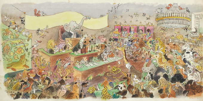 『動物会議』原画／ヴァルター・トリアー／1947-49年／オンタリオ美術館蔵