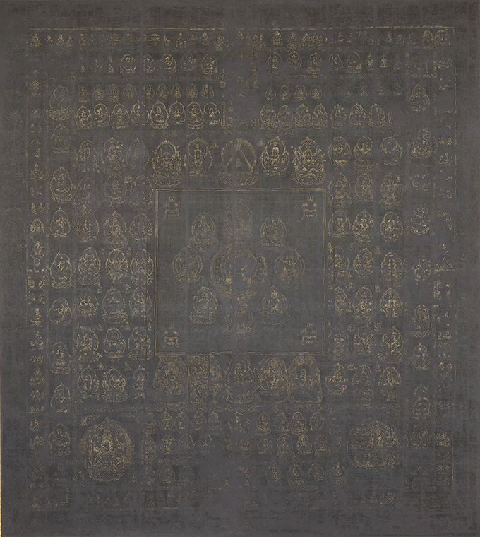 国宝《 両界曼荼羅（高雄曼荼羅）》のうち胎蔵界 紫綾⾦銀泥 平安時代（９世紀） 京都 神護寺