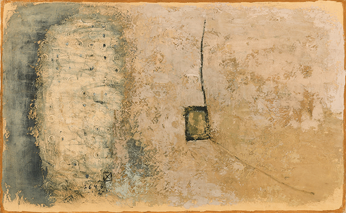 《護》1969年　油彩、方解末、木炭、カンヴァス　山口県立美術館蔵