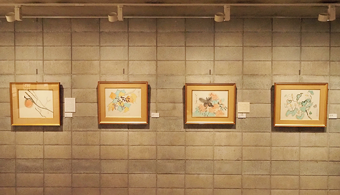 1階 第1展示室、展示風景より。日本画と油彩が同時に並ぶので見比べながら鑑賞できる