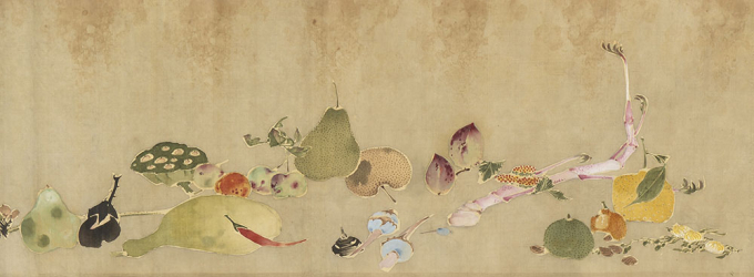 伊藤若冲《果蔬図巻》（部分）福田美術館蔵　通期展示